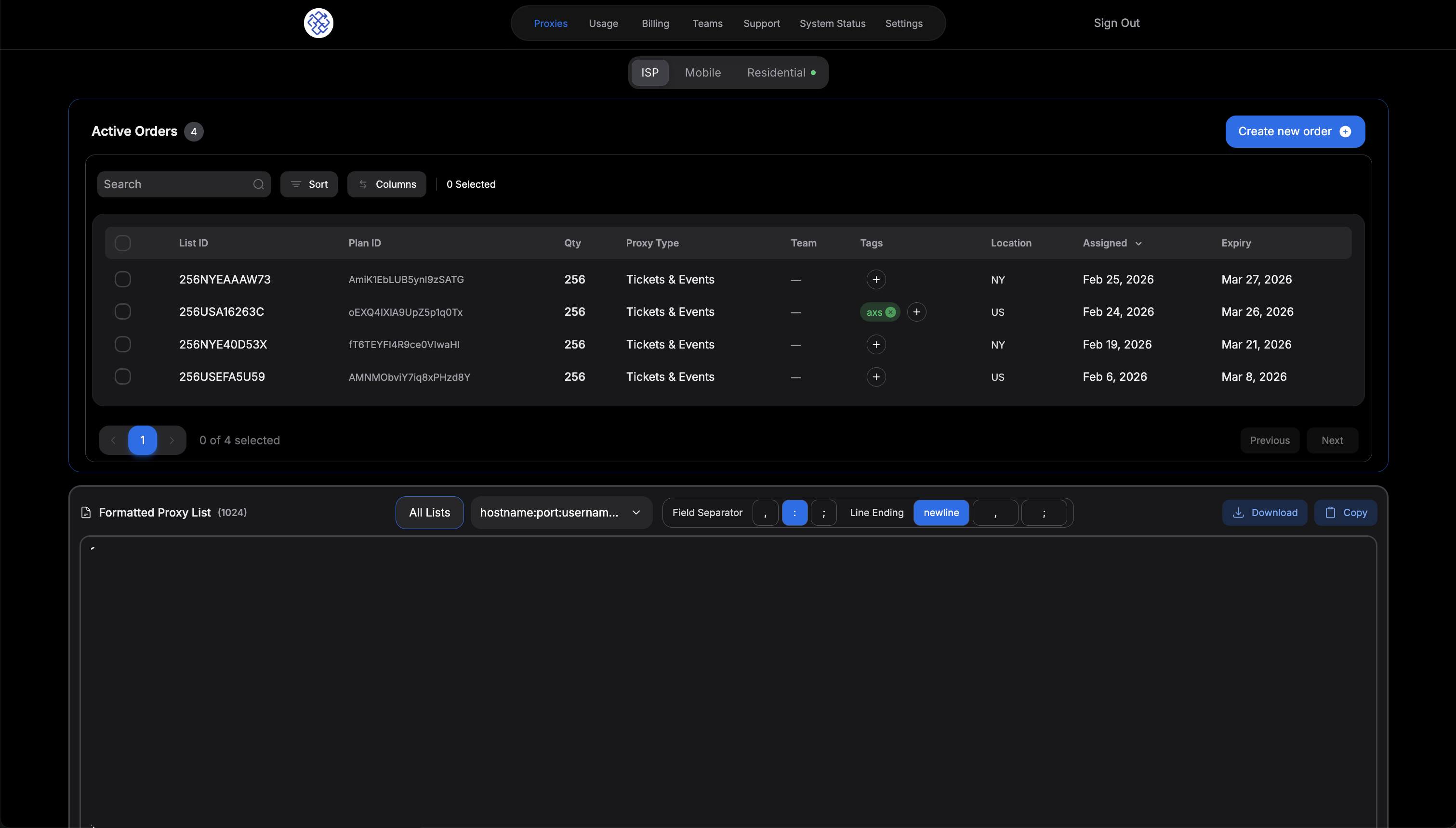 ISP orders at a glance
